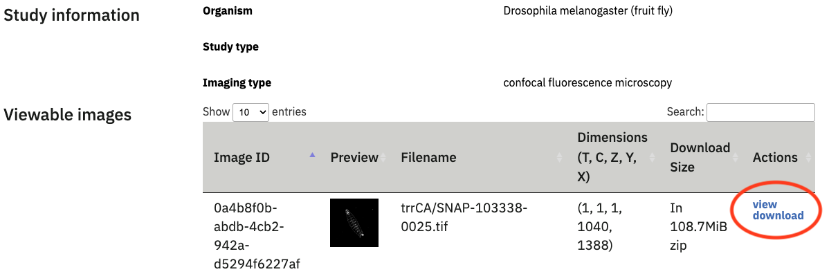 Figure showing where to click to view and download images
